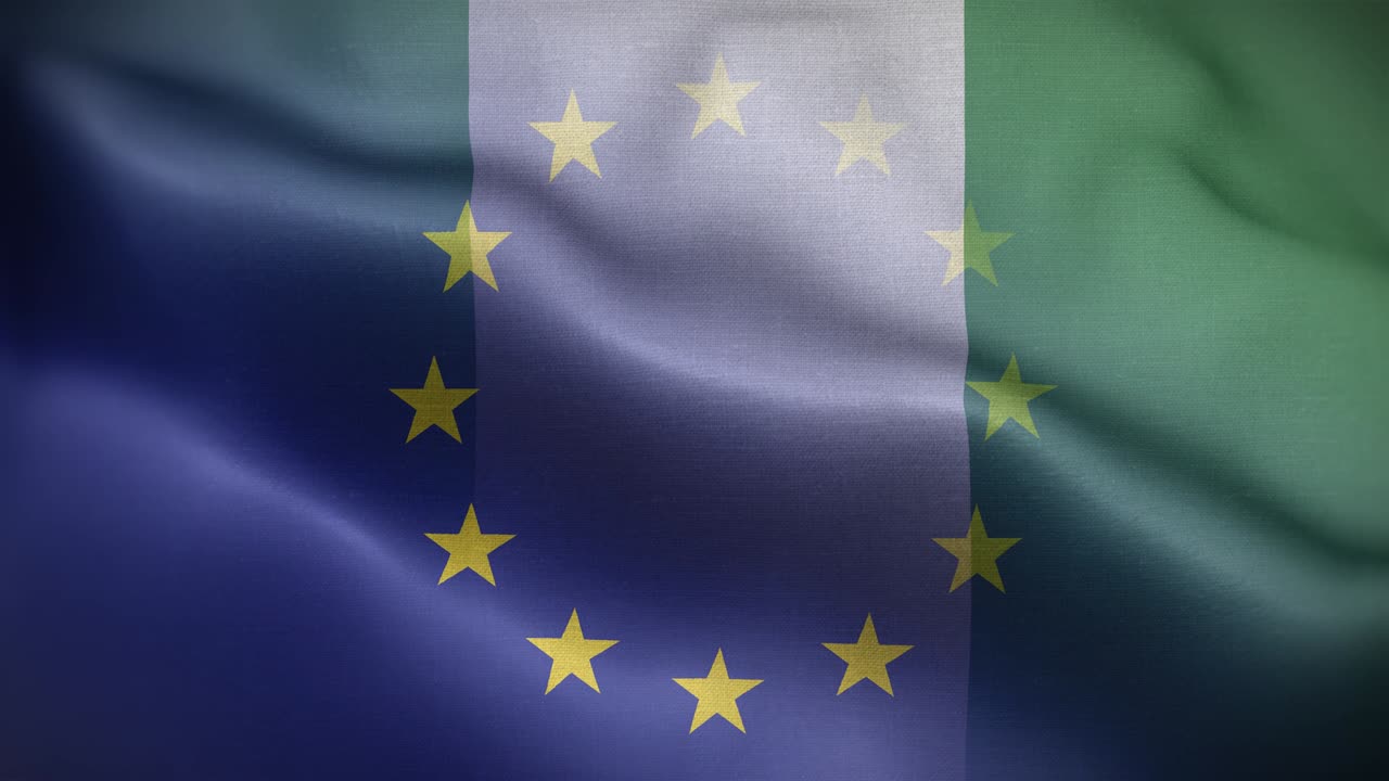 Sfondo in loop 4K con bandiere di UE e Nigeria