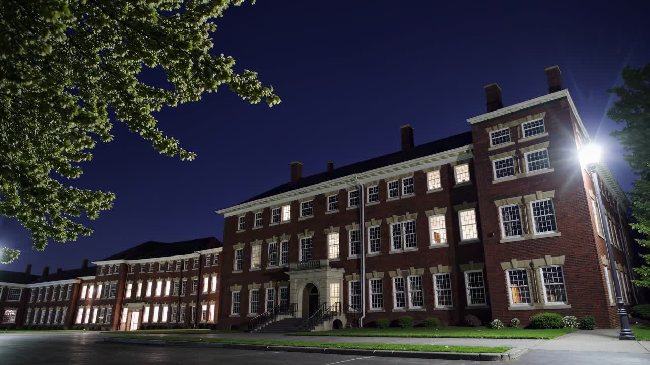 밤 에 벽돌 건물