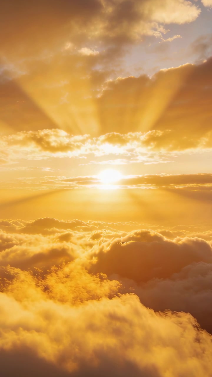 Vertical video: Showing sunlit clouds shifting at horizon, camera moving forward boosting sun rays