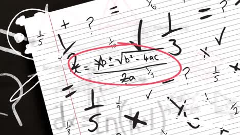 mathematical equations floating against mathematical symbols on white lined paper