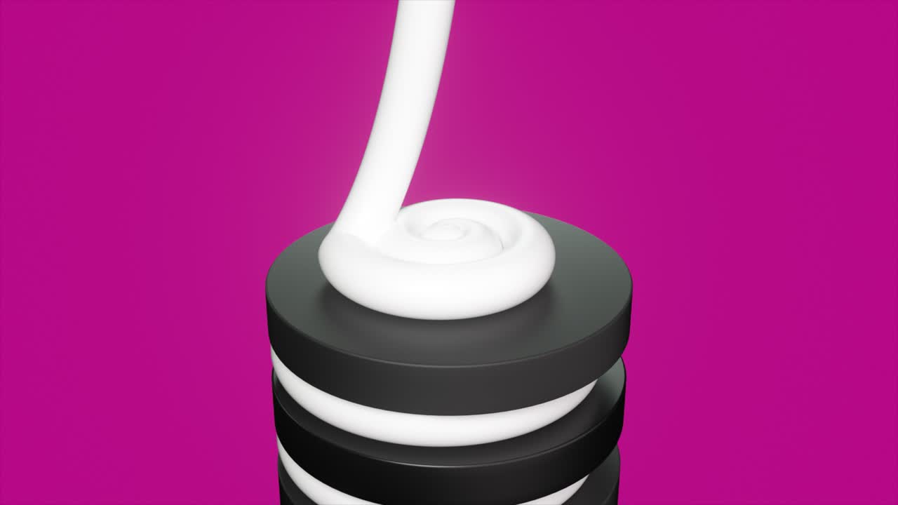 renderizado en 3d de crema blanca que se vierte sobre una pila de discos negros