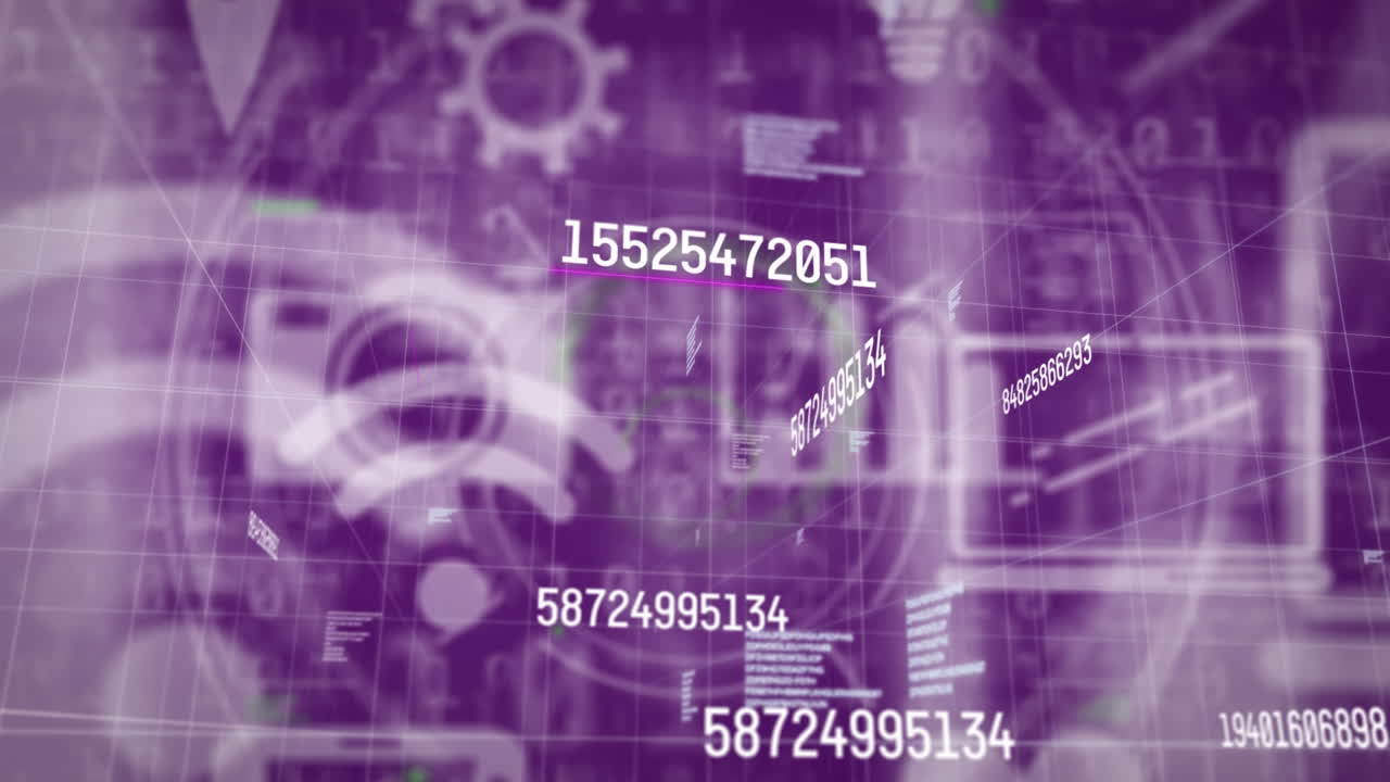 animación de números que cambian sobre iconos digitales