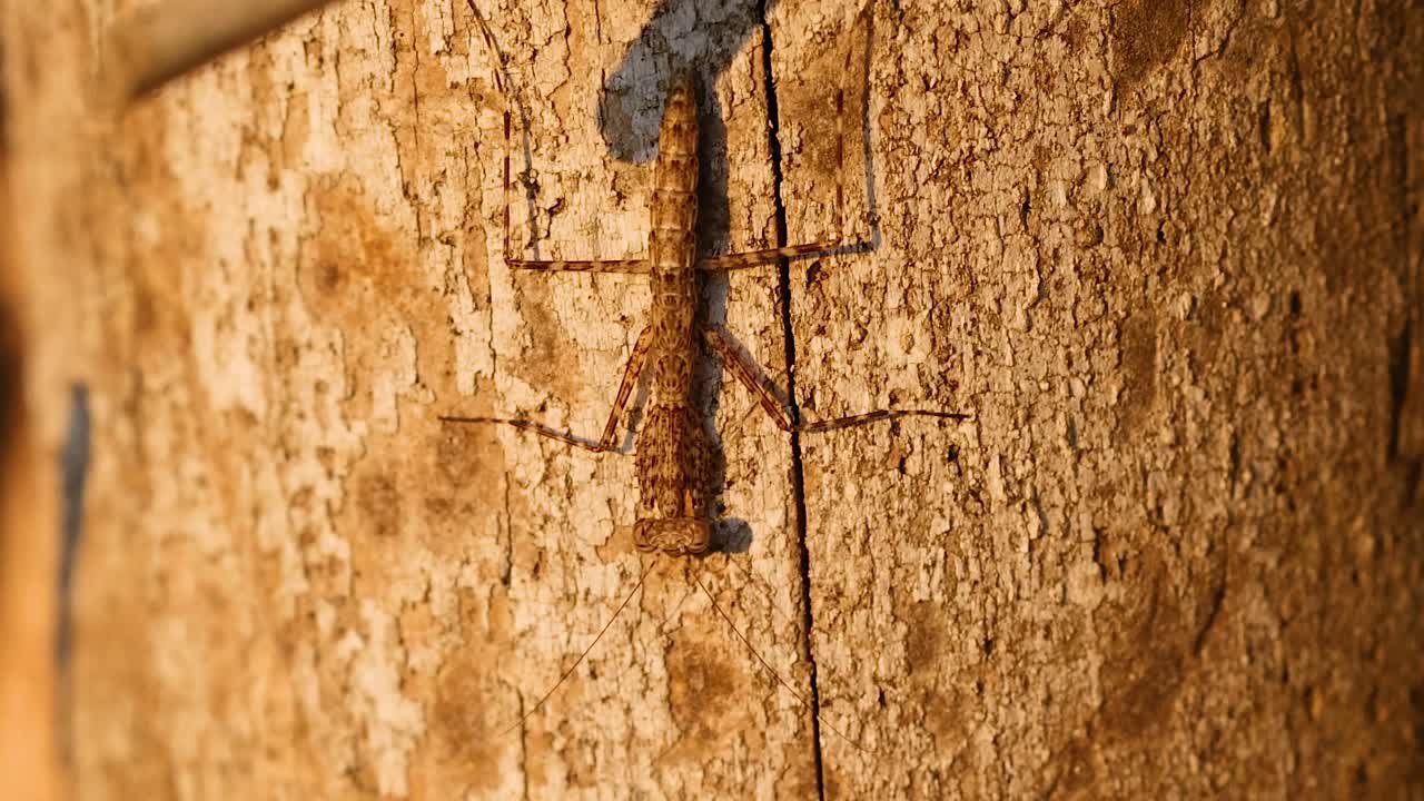Mantide religiosa mimetizzata sulla corteccia di un albero