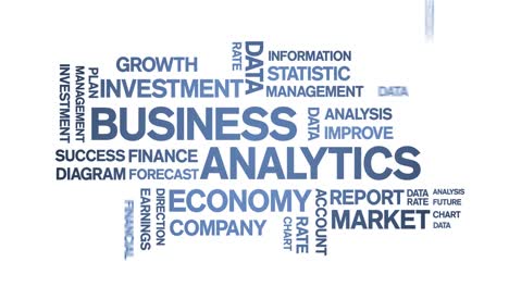 4k business analytics animated tag word cloud,text animation seamless loop.