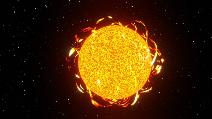 Sun Solar Flare in Space background 3D rendering