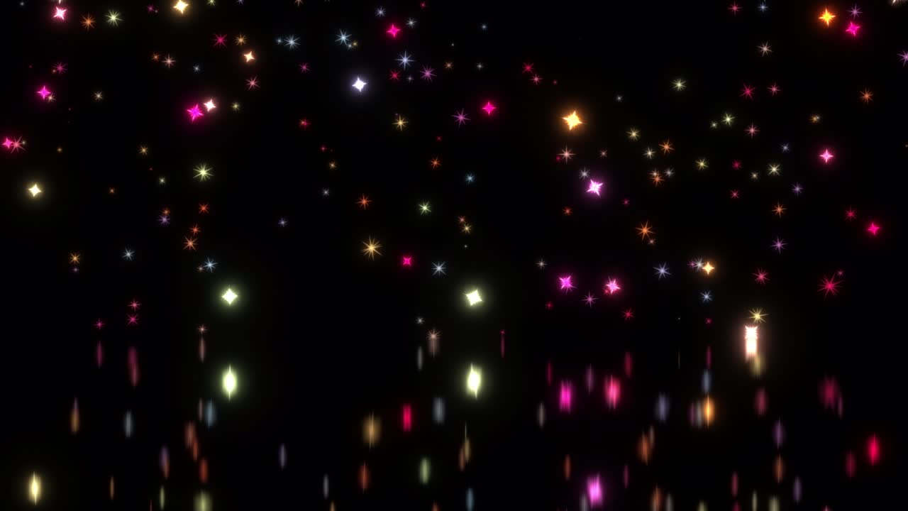 추상적인 배경 다채로운 빛나는 별이 루프 반사와 함께 떠다니며 4k 3d 원활한 루프 애니메이션, 겨울 휴가 배경 개념, 메리 크리스마스, 새해, 결혼식, 축제