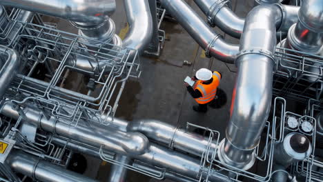 engineer inspecting industrial pipeline system