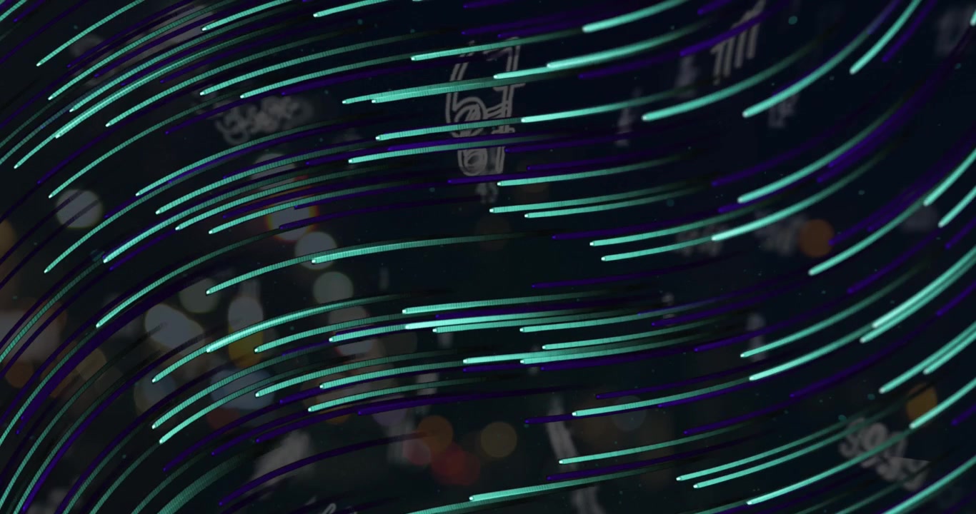 Animation af lysspor og tal, der svæver mod natligt bytrafik