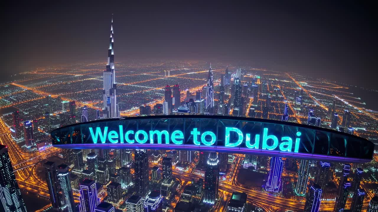 밤에 두바이의 도시 풍경