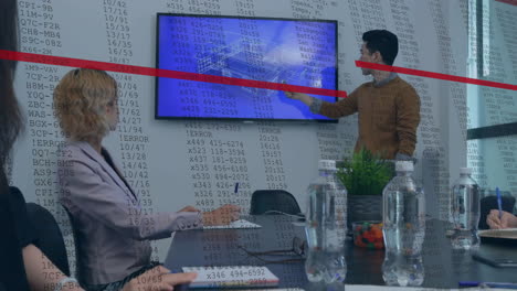 animación del procesamiento de datos financieros sobre diversas personas de negocios en la oficina