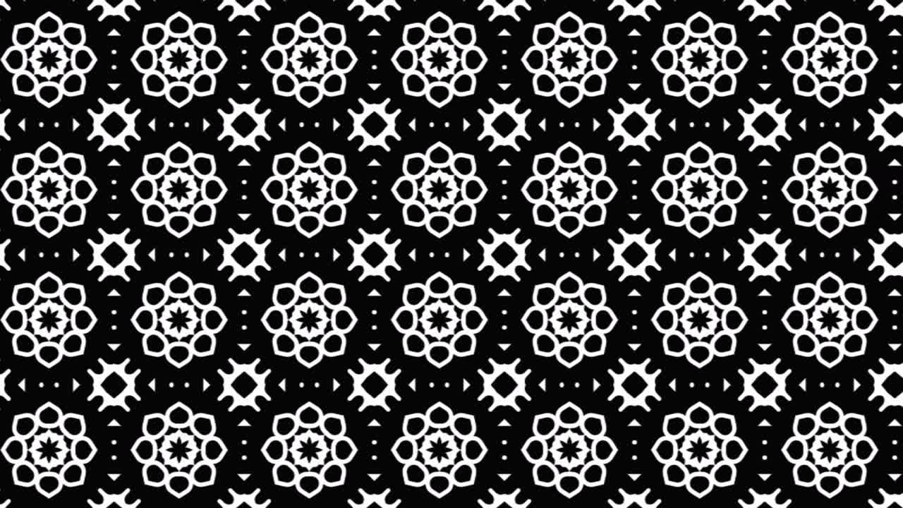 Black and White Optical Illusion Pattern – Circular Star Motifs with Geometric Symmetry for Animation, Textile, Digital Art, or Visual Background Design