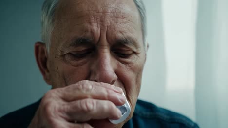 a senior man drinking water from a glass.