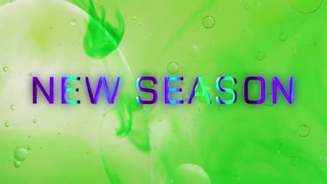 animation of new season text over abstract liquid patterned background