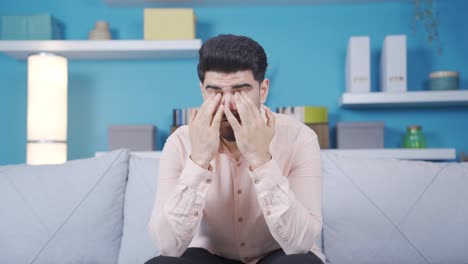 young man with tenderness in his eyes, eyestrain.