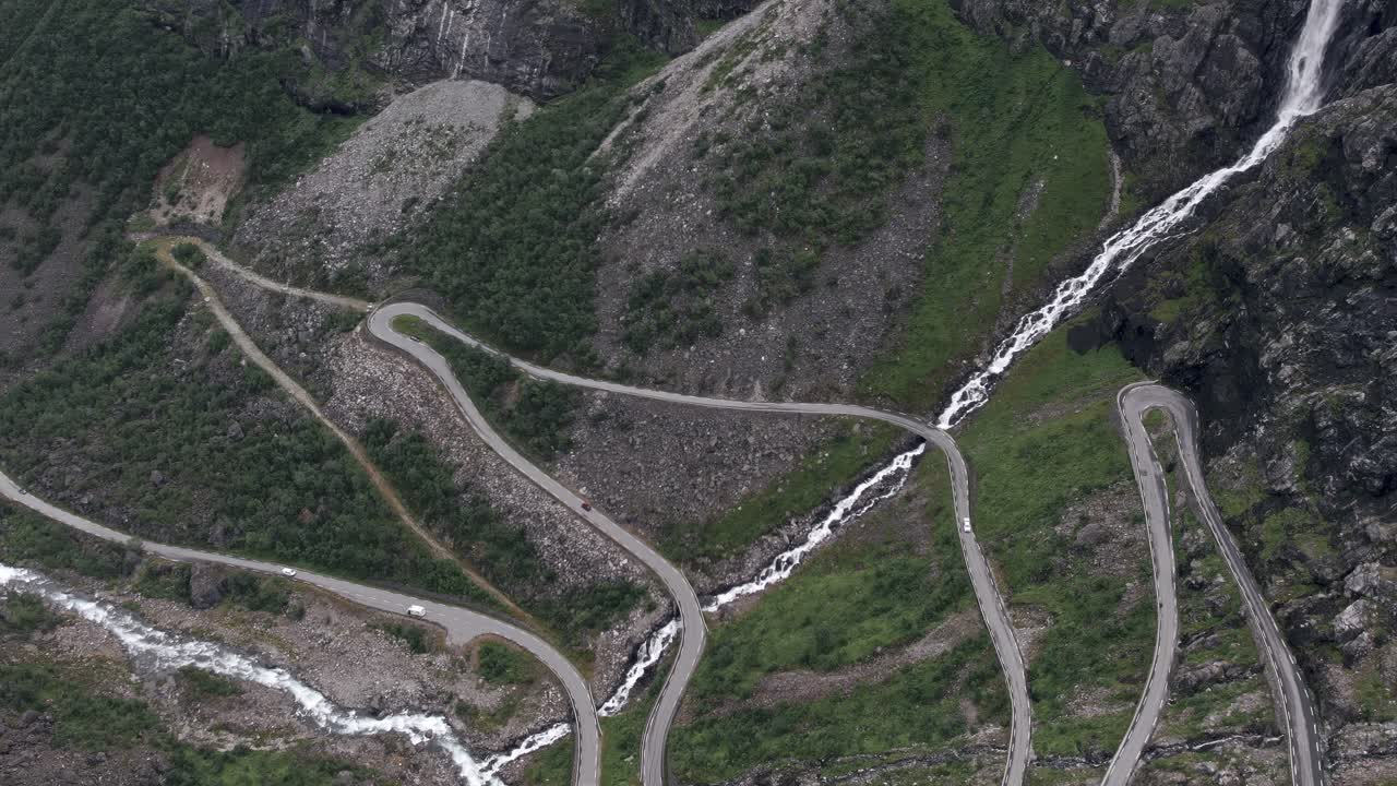 Aerial View of a Winding Mountain Road in Norway