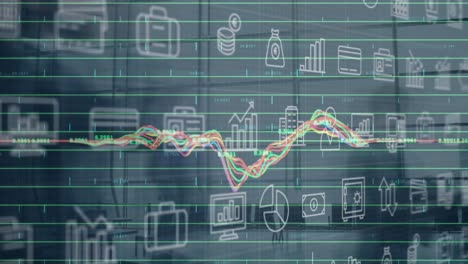 animación de gráficos e iconos financieros sobre un fondo gris