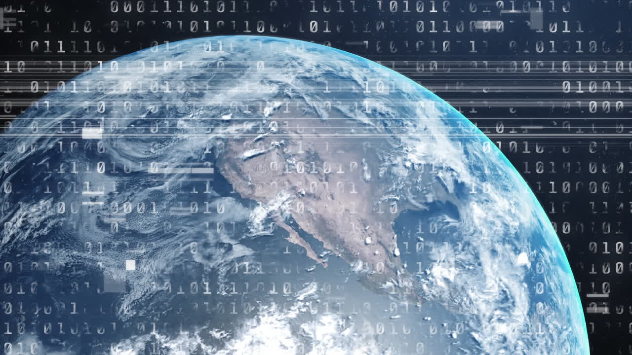Animation of binary coding over planet earth