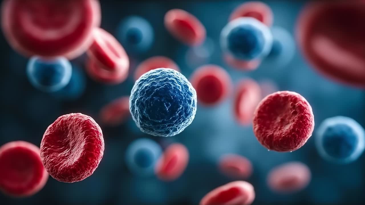 Red blood cells in a blue background