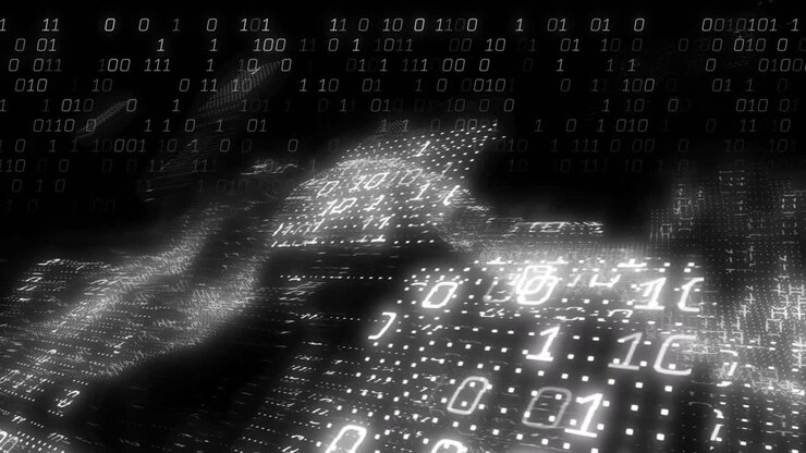 Animation of data processing on black background
