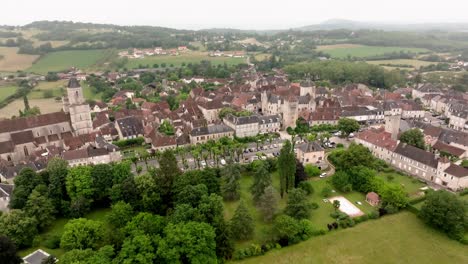 aerial view of martel, a small medieval village in the french department of lot