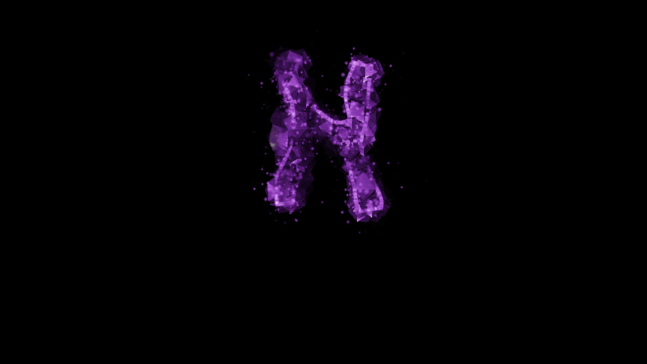 Lettera H con particella luminosa viola su sfondo trasparente