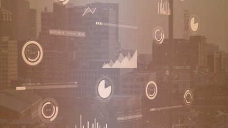 Animation-Der-Datenverarbeitung-über-Diagrammen-über-Stadtlandschaft