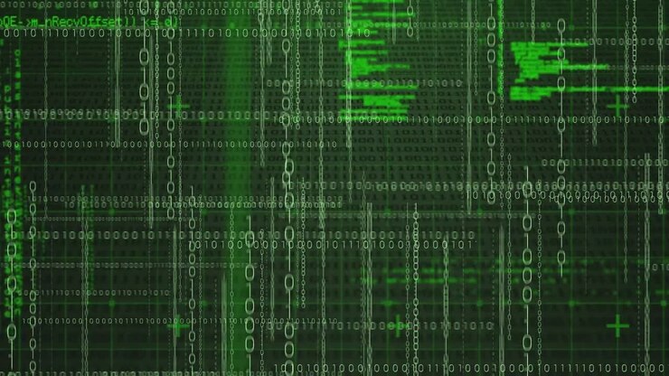 Animation of data processing on black background