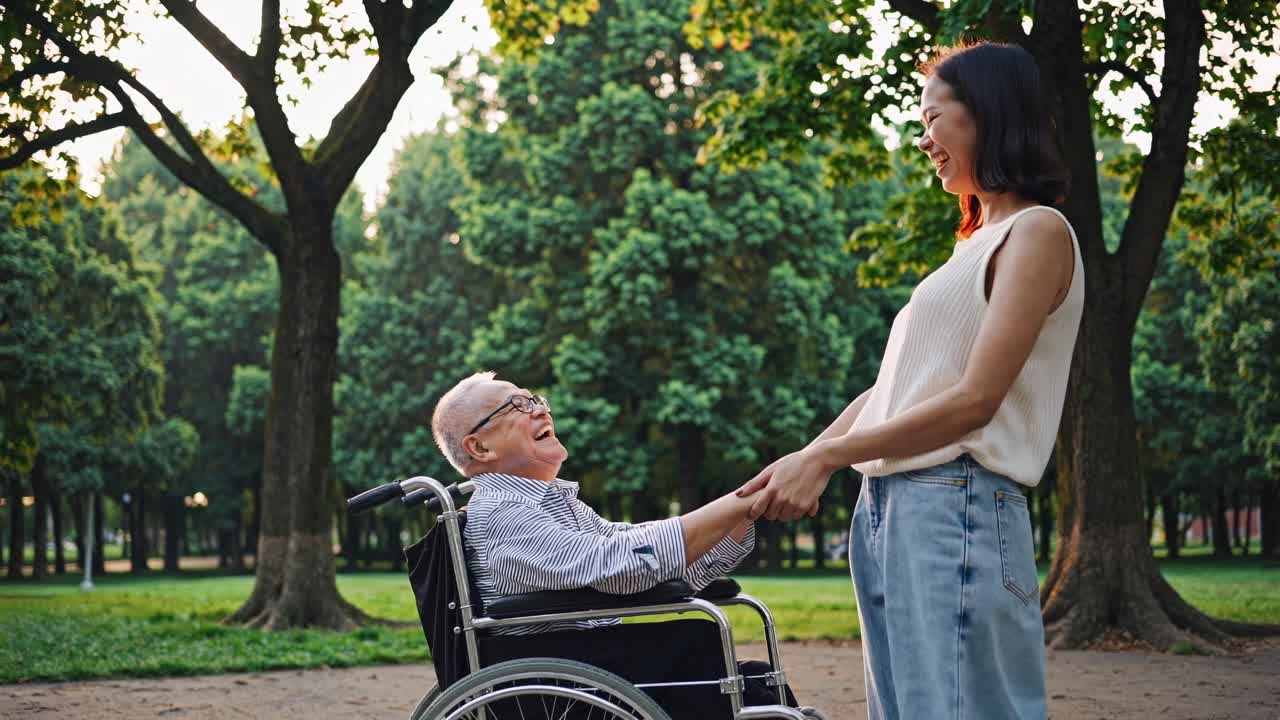 Elderly Man and Daughter in Park