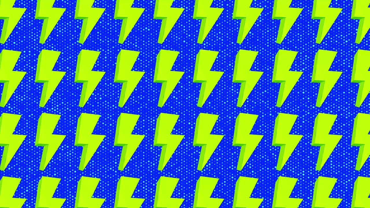 Levende 3D Neon Lightning Bolt-mønster som roterer på blå bakgrunn