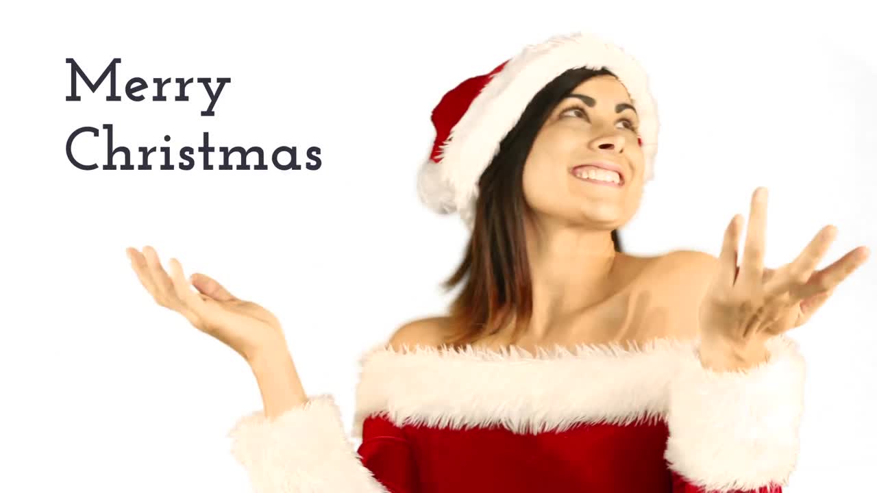 Texto Feliz Navidad y hermosa mujer Papá Noel
