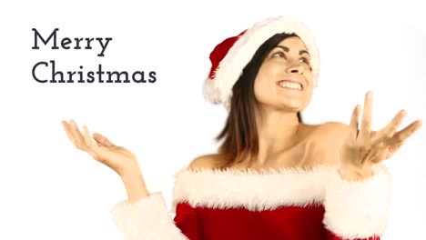 Texto-De-Feliz-Navidad-Y-Hermosa-Mujer-Santa