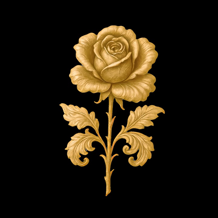 Rosa Dourada Luxuosa com Design Floral Ornamentado em Fundo Preto