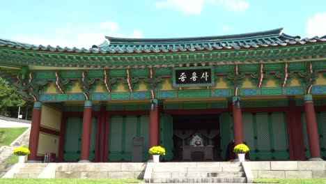 amazing colorful and detailed korean architecture at memorial site in geumsan