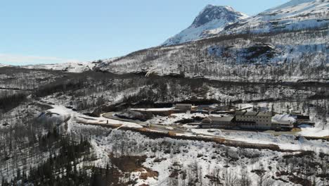 breathtaking aerial of a snowy mountainous landscape