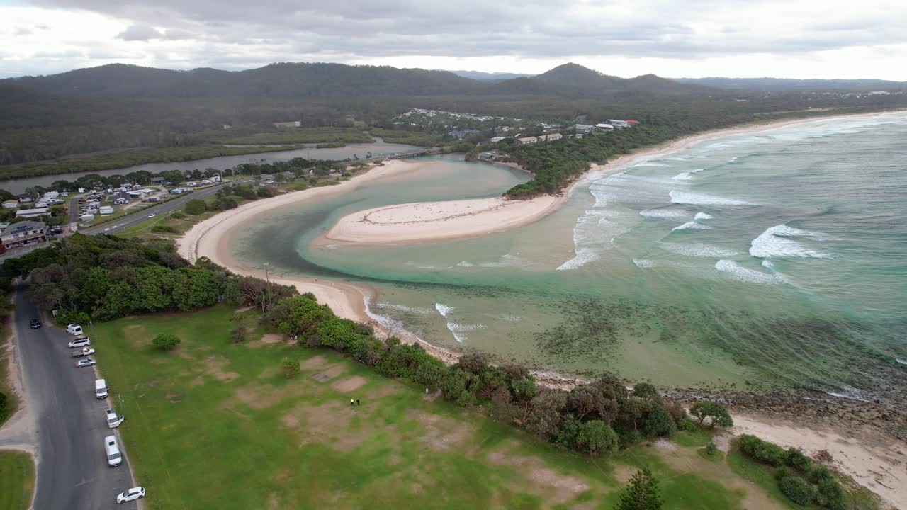 Scenic Aerial View of Hasting Point Beach At The Mouth Of Cudgera Creek, NSW, Australia
