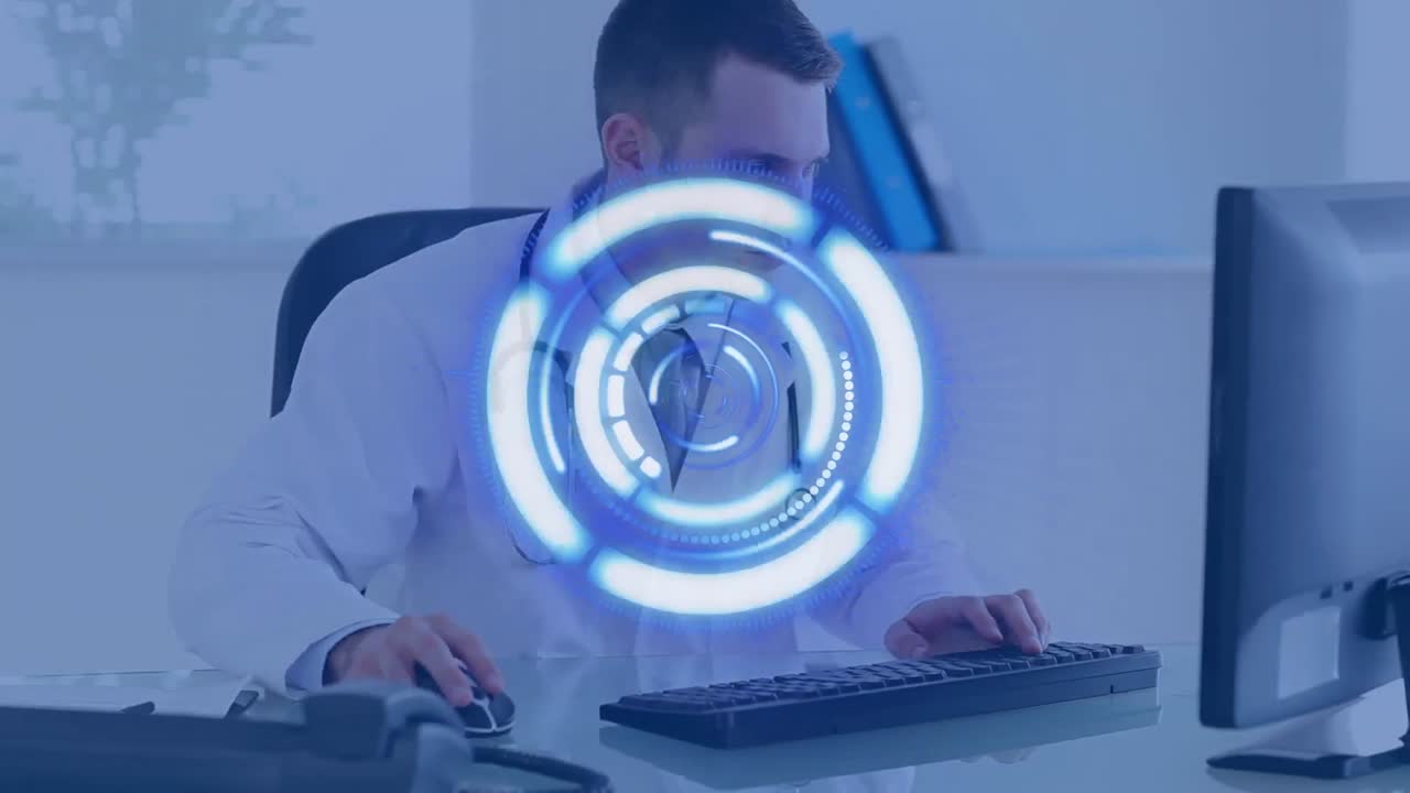 animación del escaneo del alcance sobre el médico utilizando la computadora