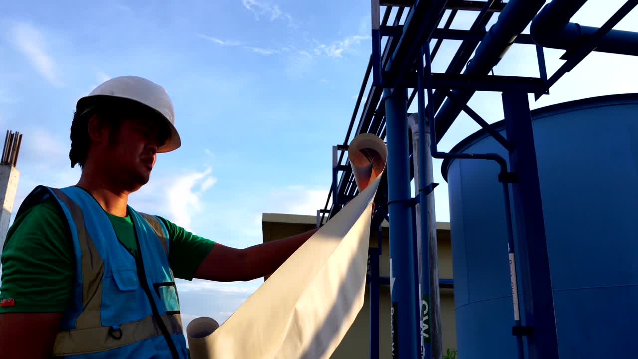 el ingeniero está inspeccionando el sistema de tratamiento de aguas residuales