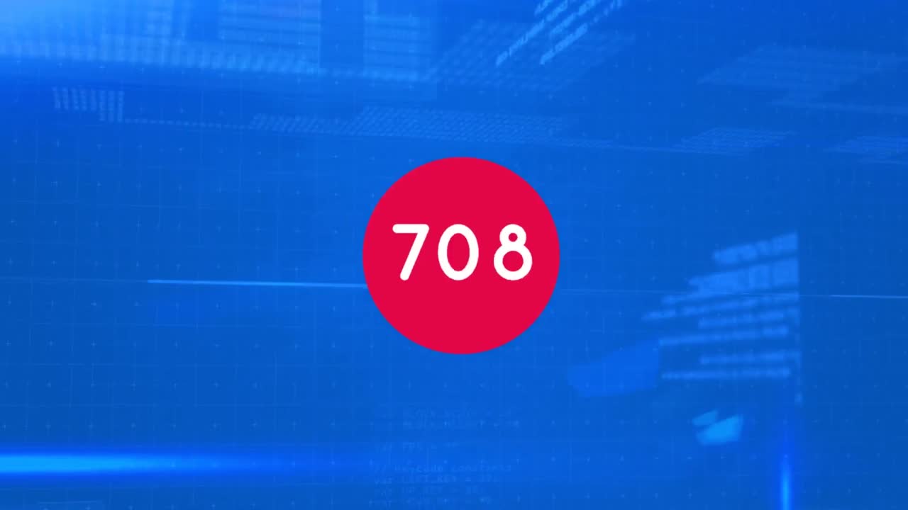 animación de números sobre el procesamiento de datos en fondo azul