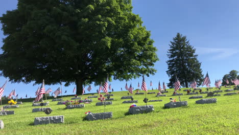 memorial graveyard with american flags