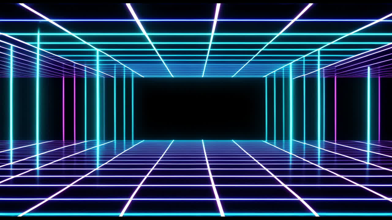 animación de un túnel digital de neón sobre un fondo negro