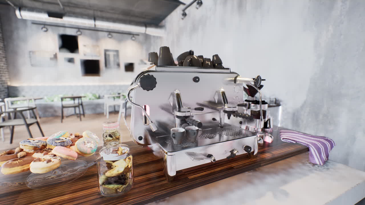 뜨거운 커피를 만들 준비된 커피 머신