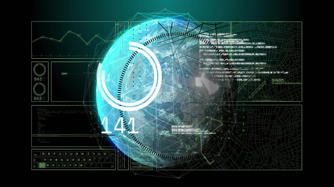 Animation of data processing and diagrams over globe