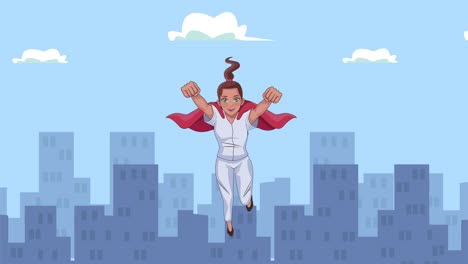 enfermera héroe volando en el personaje de la ciudad