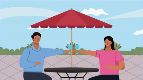 couple in restaurant table animation