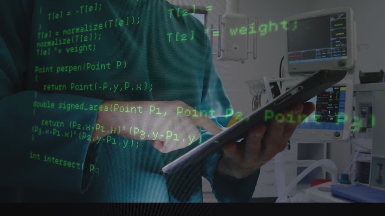 Animation of data processing over surgeon using tablet in hospital