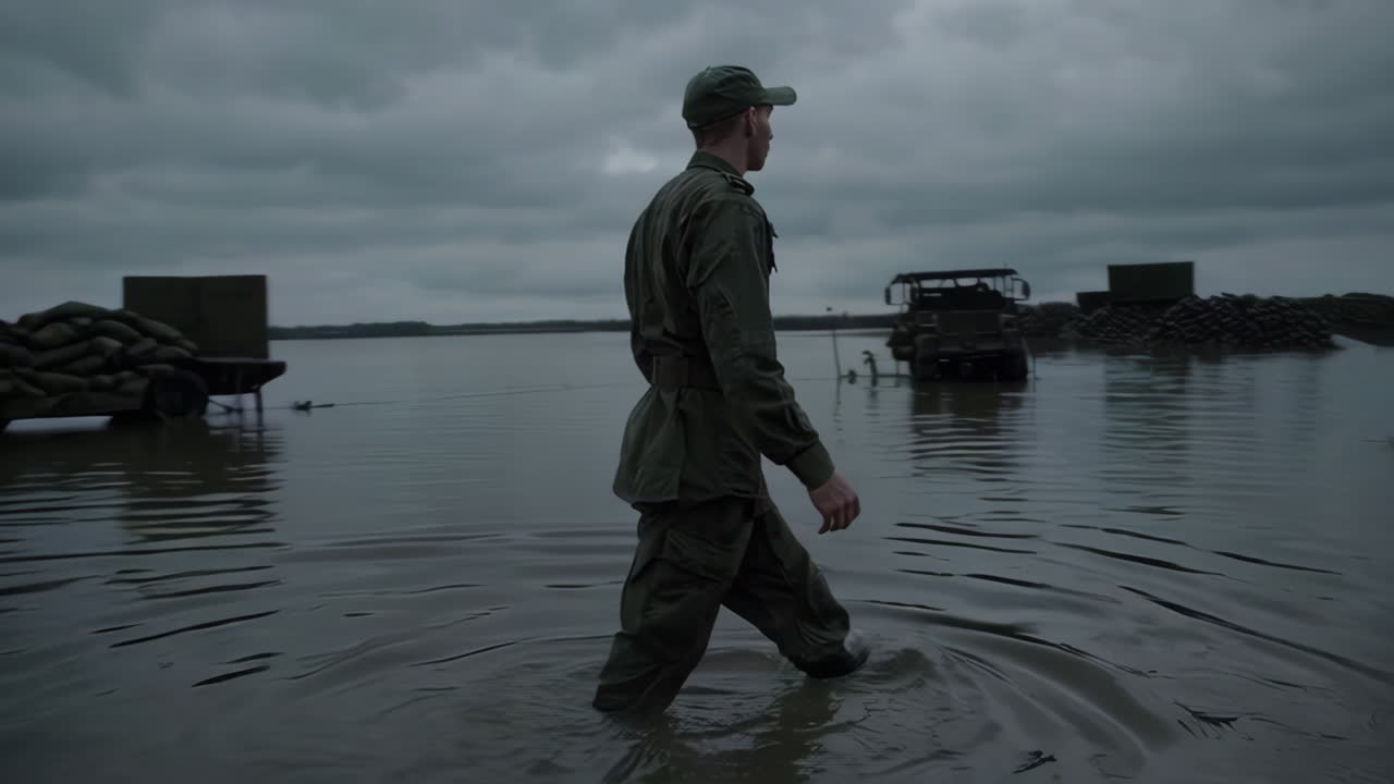 Soldier in flooded terrain