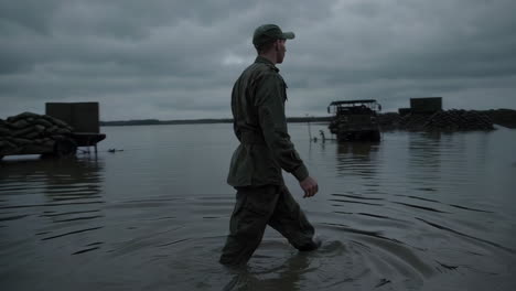 soldier in flooded terrain