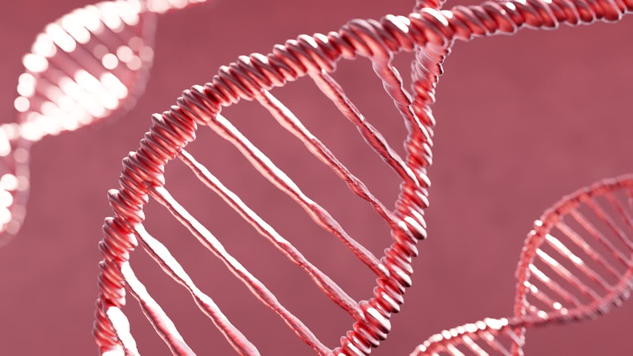 3D animation of DNA strands over light pink background