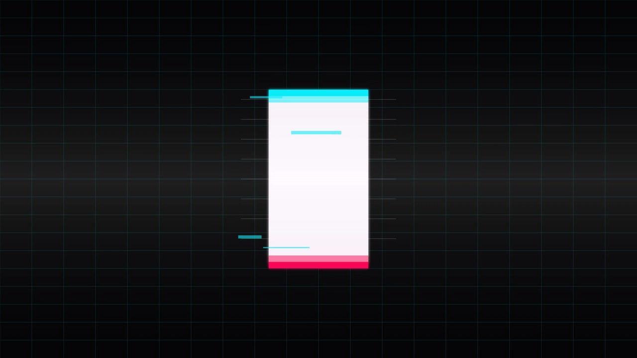 Abstract Digital Glitch Animation with White Rectangle on Grid Background