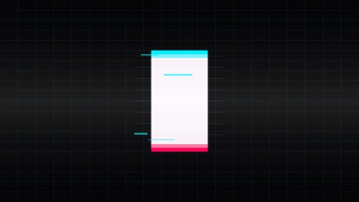 Abstract Digital Glitch Animation with White Rectangle on Grid Background